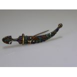 A Lady's 19th Century Russian Enamel Brooch, in the form of a dagger, Kokoshnik mark to blade with