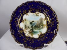 Three Royal Worcester Cabinet Plates, hand painted with Highland scenes.
