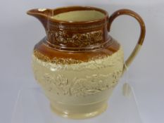 A Generously Proportioned Ale Jug, the jug with raised decoration depicting hops vine, approx 24 cms