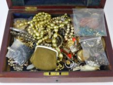 A Mahogany Box, containing miscellaneous costume jewellery including brooches, watches, earrings,