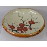 Arcadian Ware Lustre Bowl, with prunus decoration together with a pair of Edwardian fluted vases