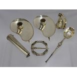 A Pair of Silver Plate Danish Miniature Taper Candle Holders, in the form of artist's palettes, mm