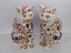 A Pair of Chinese 'Imari' Style Cats, depicted seated, with Chinese character marks to base,