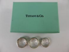 Three Solid Silver Tiffany & Co Rings, two 1997, one size O the other size M and one 1999 size J,