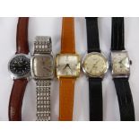 A Collection of Vintage Gentleman's Wrist Watches, including Smith 21 Jewel with silvered face,