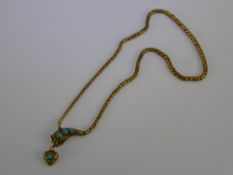 A Lady's Antique 14 ct Yellow Gold, Turquoise and Ruby Articulated Snake Necklace, the snake set