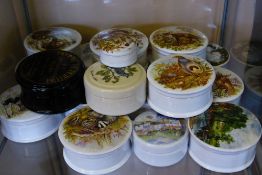 A Collection of 18 Porcelain Pots and Covers for "Patum Patarum" Gentleman's Relish, the lids