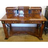A Fine Burr Wood Lacquer Finish Napoleonic Empire Style Pillar Back Desk, the desk in the
