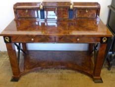 A Fine Burr Wood Lacquer Finish Napoleonic Empire Style Pillar Back Desk, the desk in the