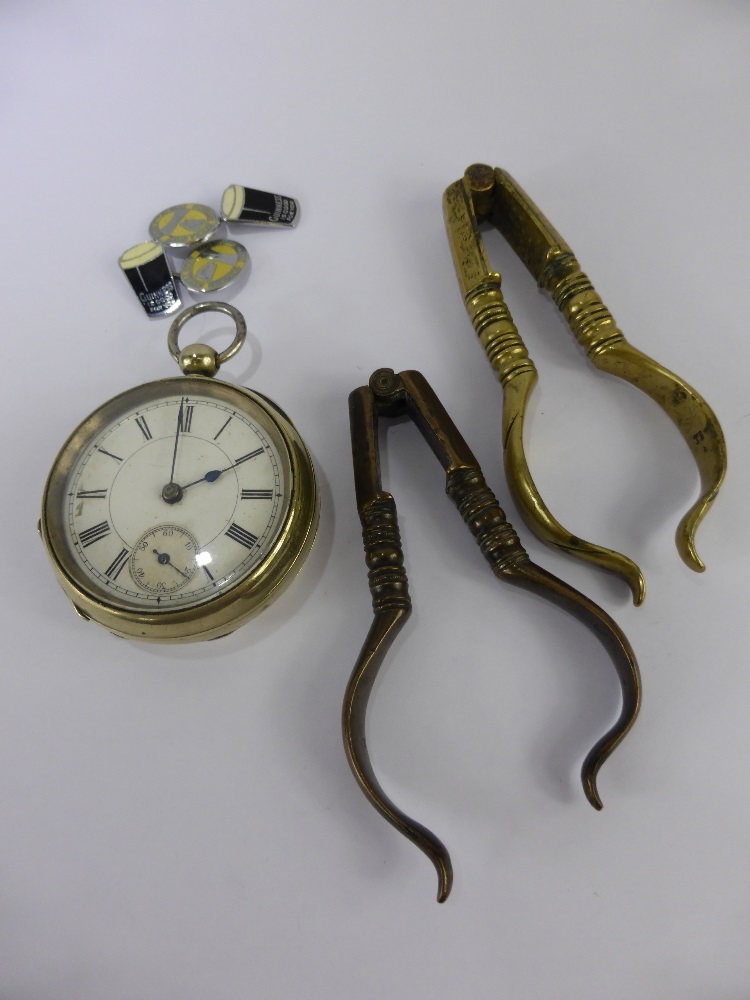 Two Pairs of English 18th Century Hazelnut Crackers, together with an open face pocket watch and a - Image 2 of 2