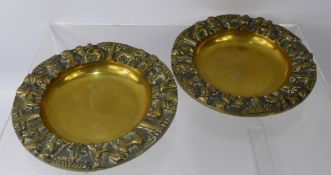 A Pair of Brass Pin Dishes, possibly Indian, approx 10 cms diameter.(2)