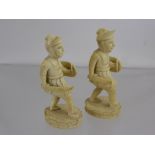 Two Antique Ivory Chess Pieces, depicting Roman soldiers, approx 7.5 cms. (waf) (2)