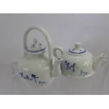 Two Chinese Miniature Hand Painted Teapots, both with character marks to base. (2)