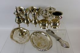 A Miscellaneous Collection of Silver Plate, including two salts, one pepper, six mustard pots, two