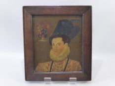 A Painting on Panel, depicting an aristocrat, approx 29 x 26 cms, oak framed.