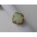 A Lady's 14 K Yellow Gold Diamond and Opal Ring, the opal 15 x 11 mm surrounded by 48 pts of