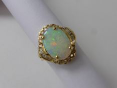 A Lady's 14 K Yellow Gold Diamond and Opal Ring, the opal 15 x 11 mm surrounded by 48 pts of