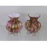 A Pair of Victorian Fluted Hand Blown End of Day Vases, circa 1880. (2)