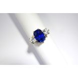 A Lady's 18 ct Yellow Gold and Platinum 3.33 cts Royal Blue Natural Non Heat Treated Ceylon Sapphire