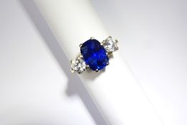 A Lady's 18 ct Yellow Gold and Platinum 3.33 cts Royal Blue Natural Non Heat Treated Ceylon Sapphire