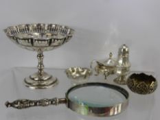 Miscellaneous Items, including a lattice work bon bon dish on pedestal base, Chester hallmark, dated