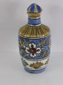 Antique Polychrome Bottle and Cover Iznik, hand painted with blue floral and foliate decoration,