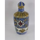 Antique Polychrome Bottle and Cover Iznik, hand painted with blue floral and foliate decoration,