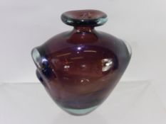 A Purple Art Glass Studio Vase, with moulded sides, approx 15 cms high.