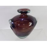 A Purple Art Glass Studio Vase, with moulded sides, approx 15 cms high.