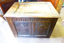 An Early 19th Century Mahogany Blanket Box, approx 79 x 54 x 56 cms, with decorative foliate carving