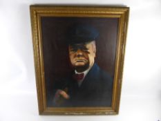 Artist Unknown, Portrait Oil on Canvas, depicting the Statesman Sir Winston Spencer-Churchill, KG,