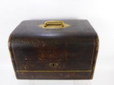 A Lady's 19th Century Leather and Gilt Brass Jewellery Box, the box with fitted blue silk and velvet