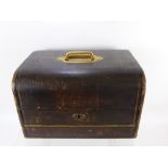 A Lady's 19th Century Leather and Gilt Brass Jewellery Box, the box with fitted blue silk and velvet