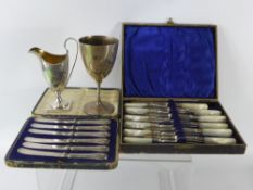 A Set of Mother of Pearl and Silver Collared Fruit Knives and Forks, Sheffield hallmark dd 1906,