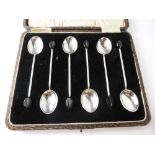 A Set of Six Coffee Spoons, in original presentation box. Birmingham hallmark mm S. Ltd dd 1949,