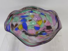 A Marbled Studio Glass Bowl, with signature to base.