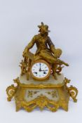 A French Gilt Spelter & Alabaster Figural Mantel Clock, depicting van Rjin, enamel face with Roman