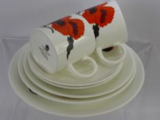 A Part Wedgwood Suzie Cooper Design "Corn Poppy" Tea Set, comprising tea pot (broken lid), five