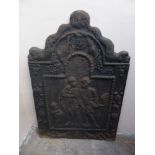 A Circa 19th Century Cast Iron Fire back, depicting figures, approx 67 x 45 cms