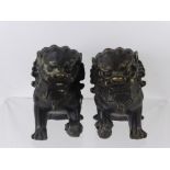 A Pair of 19th Century Bronze Chinese Dogs of Fo, depicted seated, approx 13 cms