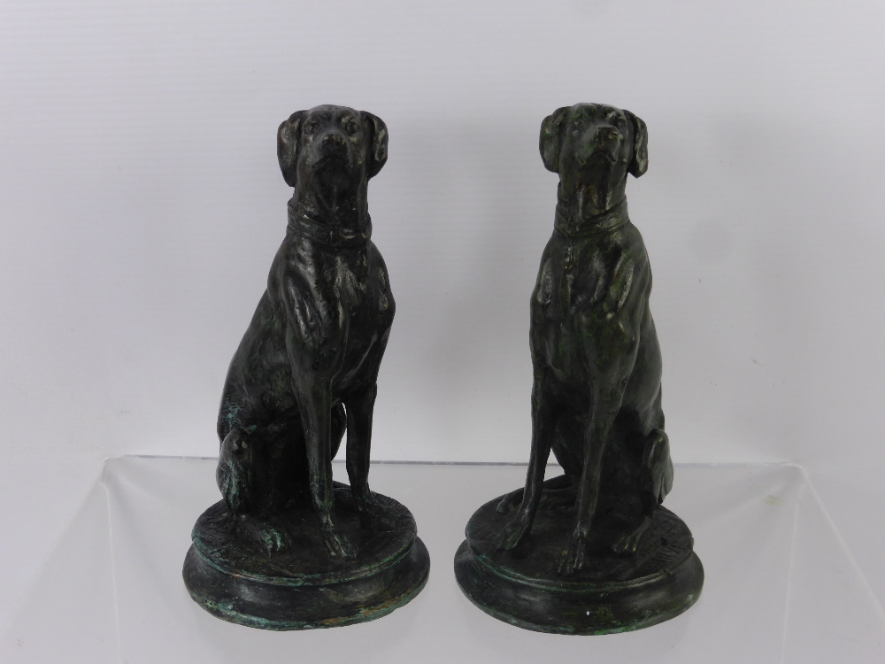 After Antoine-Louis Barye, A Pair of bronze seated greyhounds, approx 17 cms.