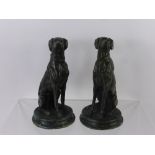 After Antoine-Louis Barye, A Pair of bronze seated greyhounds, approx 17 cms.