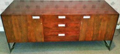 A Retro Rosewood and Chrome Bespoke Office Suite, the suite comprising desk, desk top approx 200 x