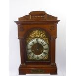 An Edwardian Oak Cased Mantel Clock, silvered Roman dial, approx 24 x 38 x 16 cms, clock nrd 3333,