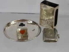 A Silver Pin Dish, London Hallmark, mm G.M. & Co., with centre square depicting card suits, together