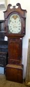 An Antique Oak Long Case Clock, hand painted enamel face with Roman dial, date aperture with