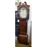 An Antique Oak Long Case Clock, hand painted enamel face with Roman dial, date aperture with