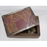 A 925 Stamped Silver Edged Rosewood Box, the box containing a piece of antique Peruvian woven fabric