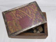 A 925 Stamped Silver Edged Rosewood Box, the box containing a piece of antique Peruvian woven fabric