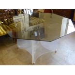 A Contemporary Perspex and Chrome Table, with octagonal smoky glass top, approx 152 cms dia.